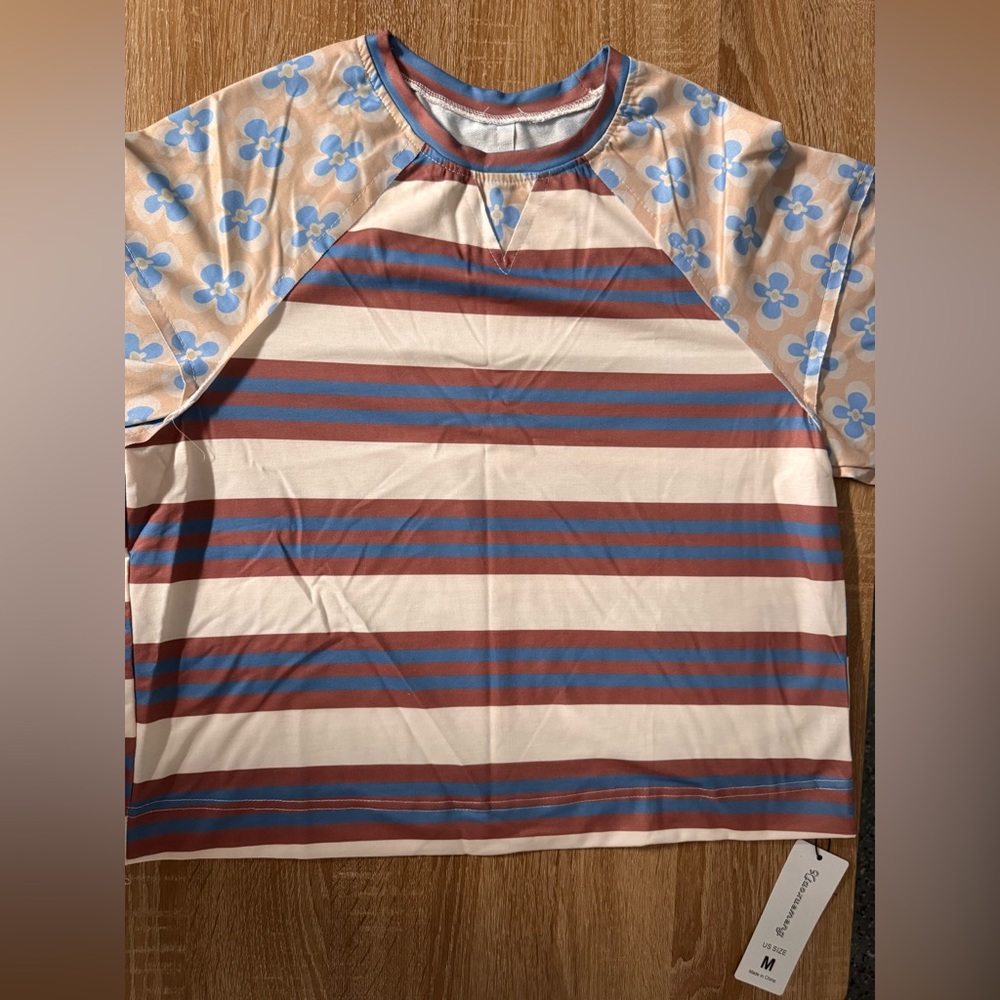 Striped and Floral Short Sleeve Top